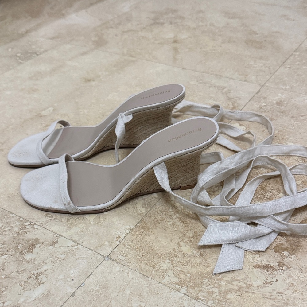 Reformation White Tie Up Wedge